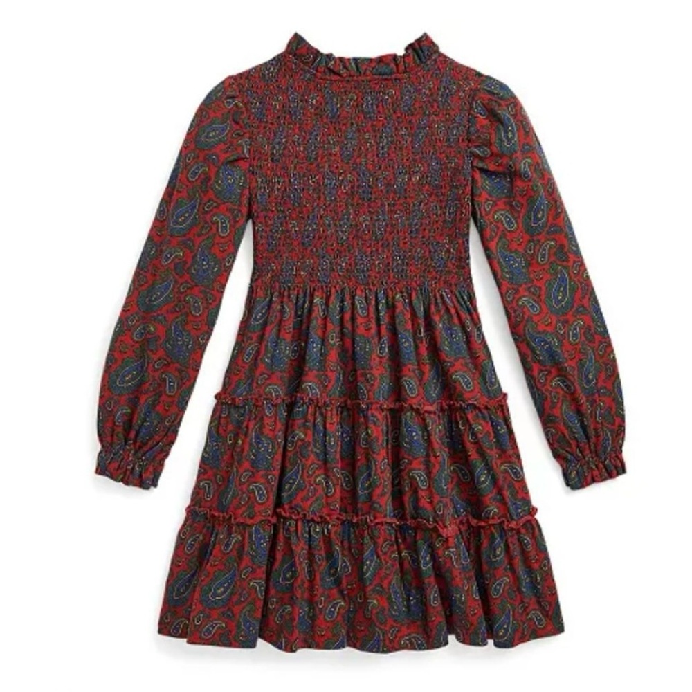 Ralph Lauren Paisley Smocked Cotton Long Sleeve Dress Girls 4T Boho Preppy - Picture 5 of 9